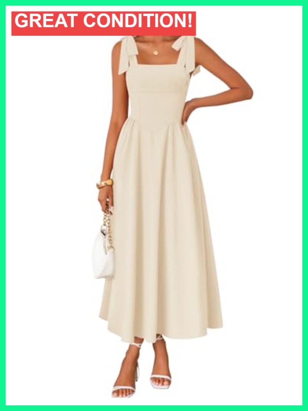 Spaghetti Strap Tie Shoulder Maxi Dress Square Neck A-Line Smocked Back